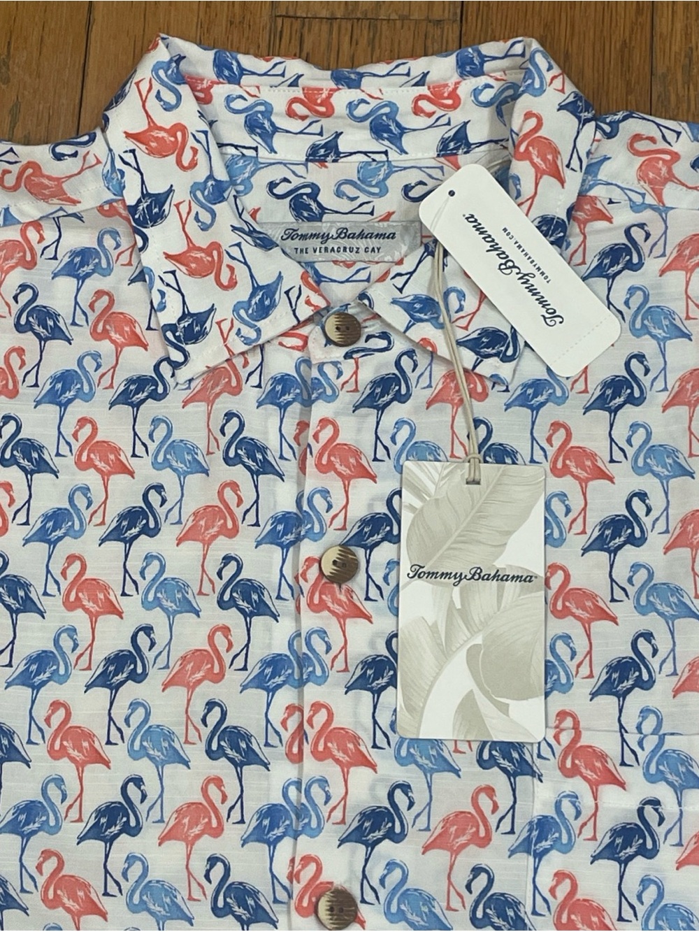 Tommy Bahama Shirt Mens White Veracruz Cay Flamingo Mingle Button Up NEW $118